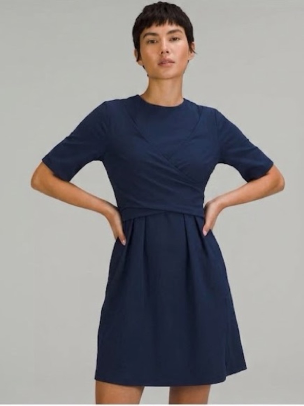 Lululemon Cotton Front Tie Wrap Dress Navy Blue w/Contrast Stitching 12 - rare